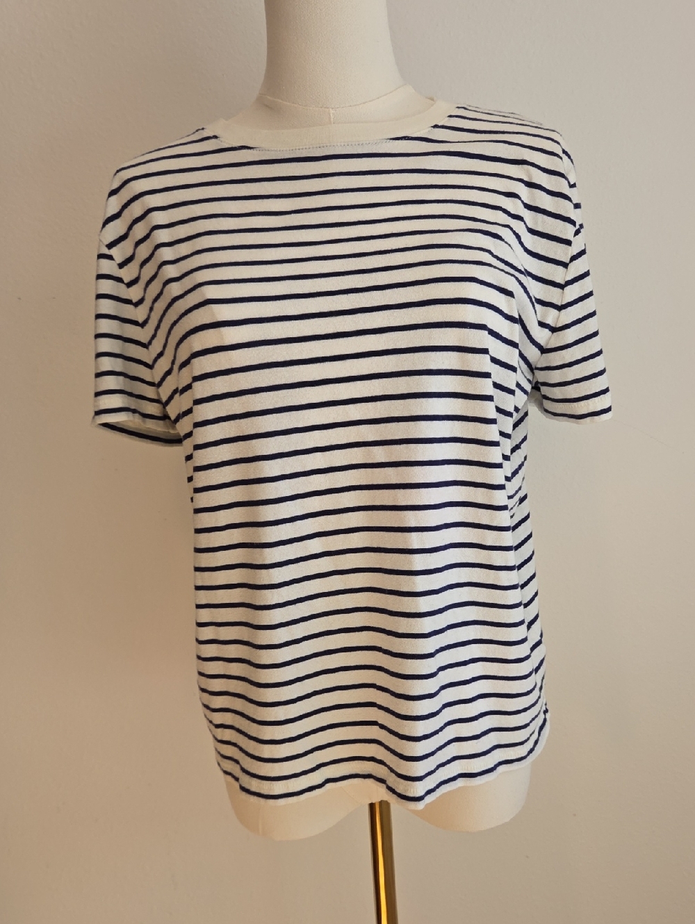 J. Crew White and Navy Striped Short Sleeve Tee